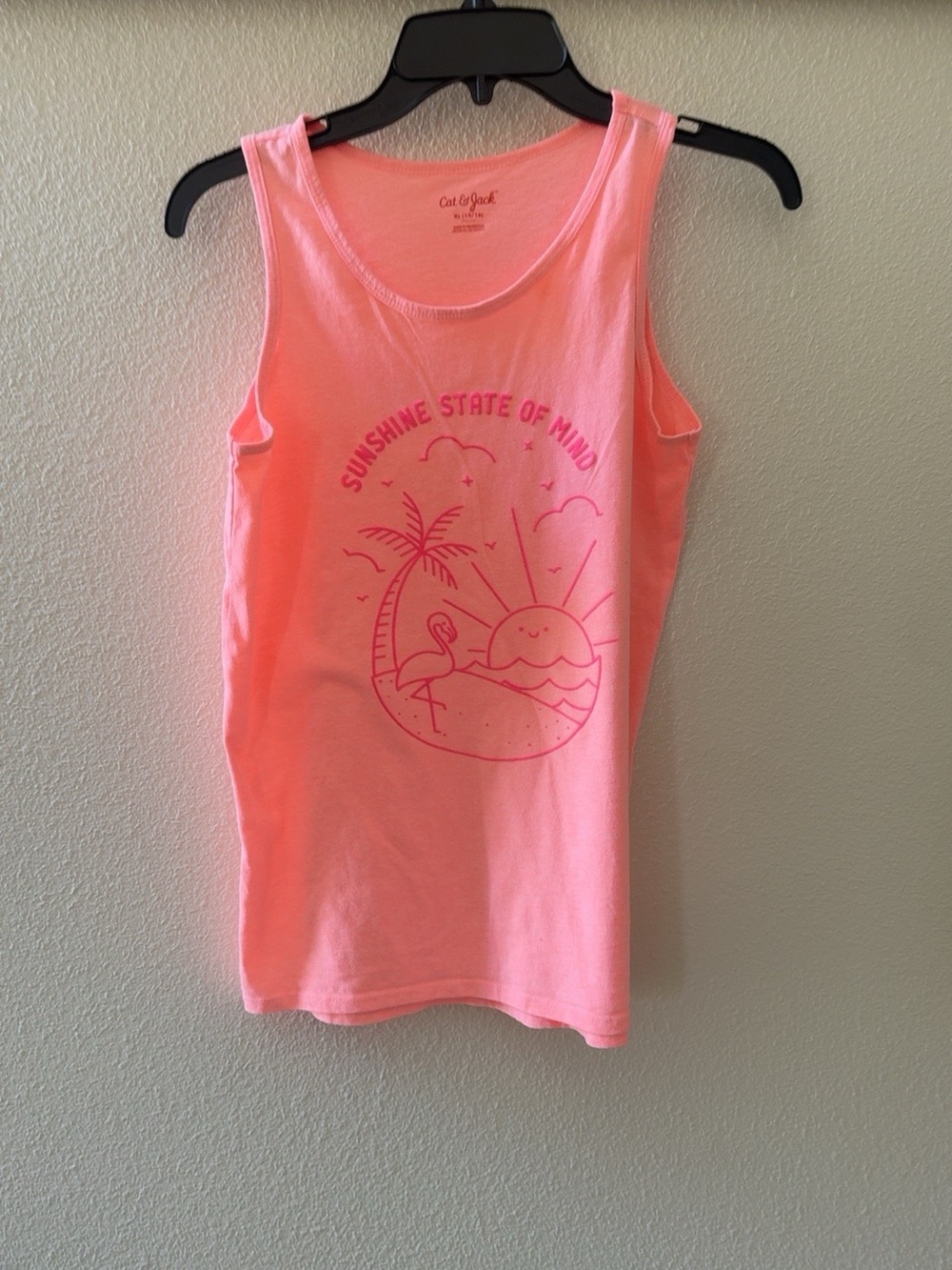 Cat & Jack Girls XL 14/16 Neon Peach Graphic Tank Top